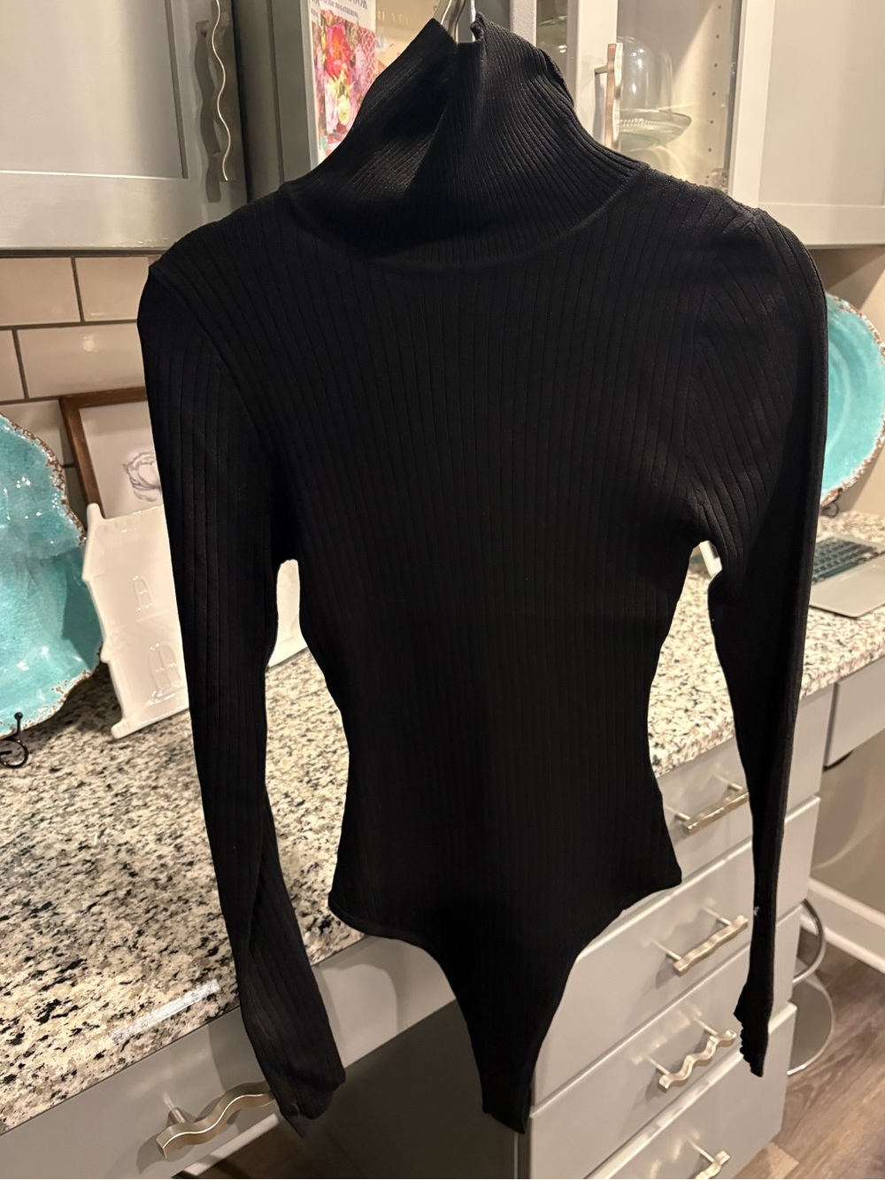 Love Tree Ribbed Turtleneck Bodysuit in Black
